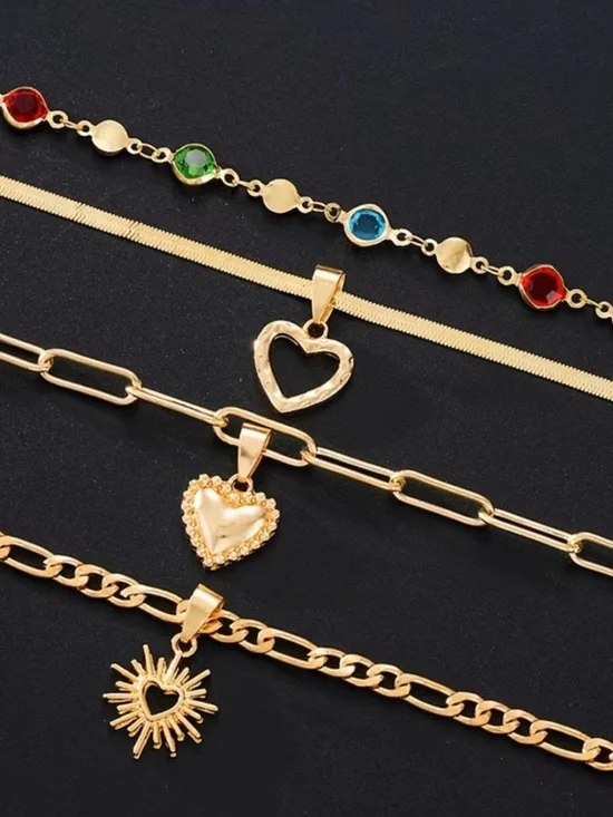 🔥 Gold-Tone 4 pc Layered Heart & Sun Multicolor Pendant Necklace - Picture 6 of 6